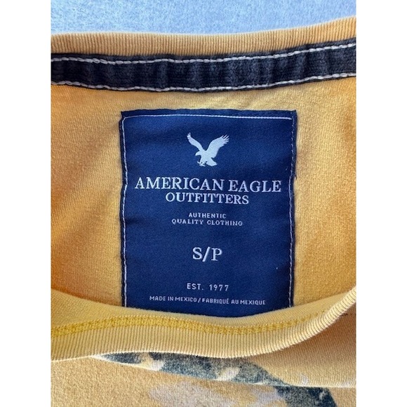 Vintage Y2K Grunge Preppy American Eagle Shirt Long Sleeve SML Yellow - Picture 2 of 7